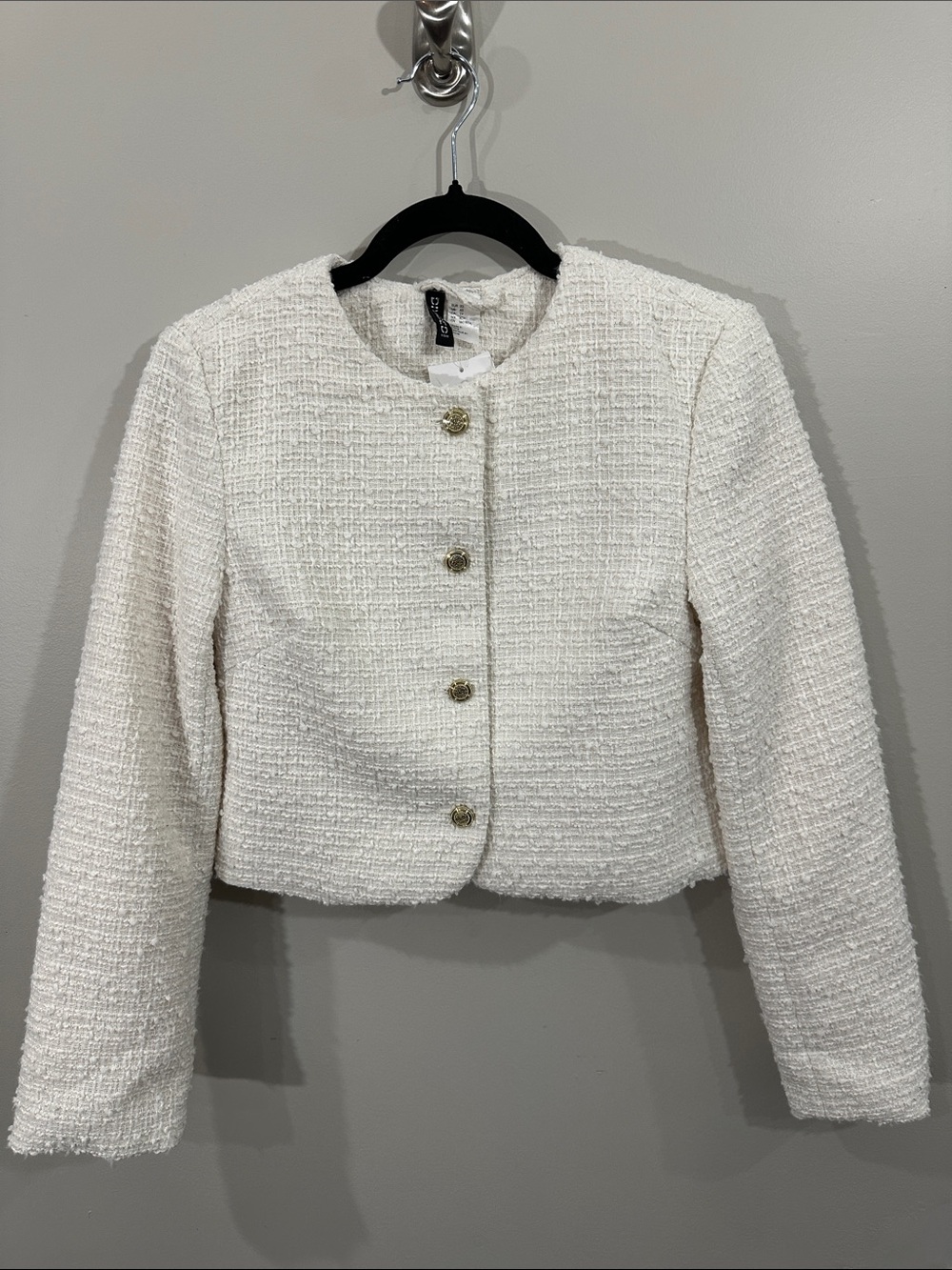 NWT Ivory Textured Cropped Tweed Jacket, Size XS